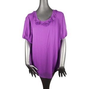 Elie Tahari Purple Silk Top 3D Floral Rosette Shirt Blouse Plus 1X NWOT